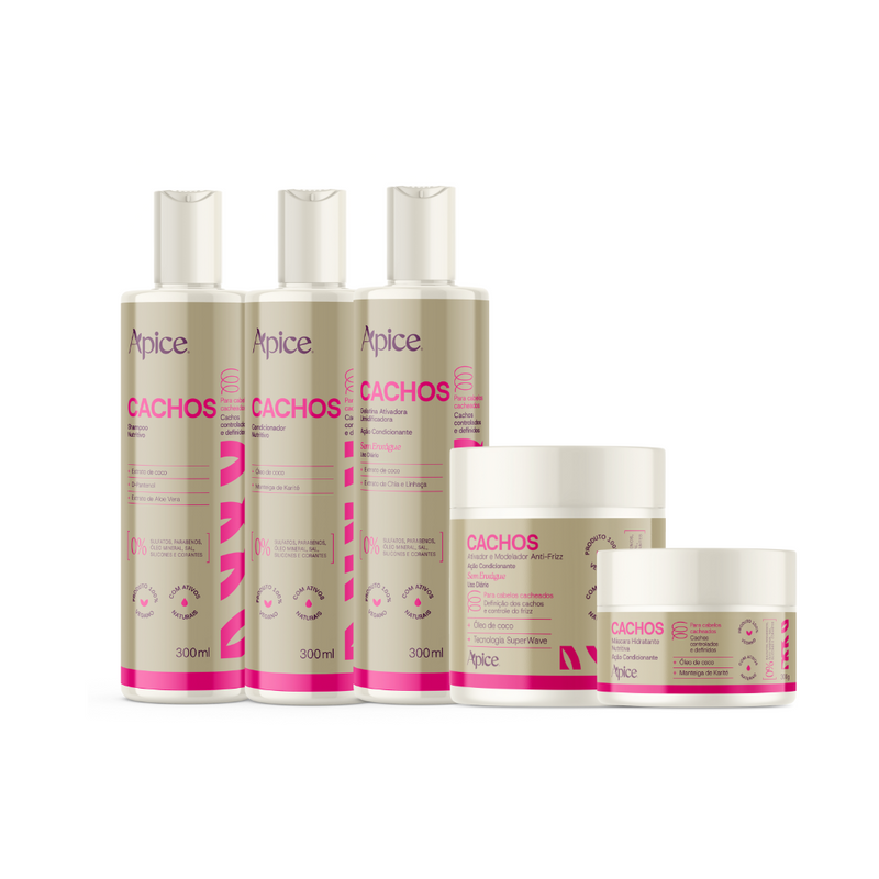 Apice Cachos Kit Shampoo, Conditioner, Gelatin, Mask and Activator 5 Steps New Fragrance