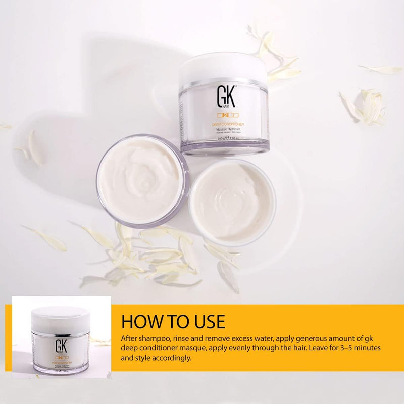 GK HAIR Global Keratin Deep Conditioner Masque 7.05 Fl Oz/200 g Máscara de tratamento de reparação intensa e hidratante para cabelos secos, danificados, coloridos e com frizz Fórmula de restauração com óleos de sementes de Jojoba
