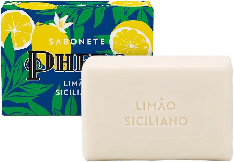 Set of 12 Phebo Limão Siciliano soap bars, 100g each, with fresh lemon scent and vibrant yellow packaging.