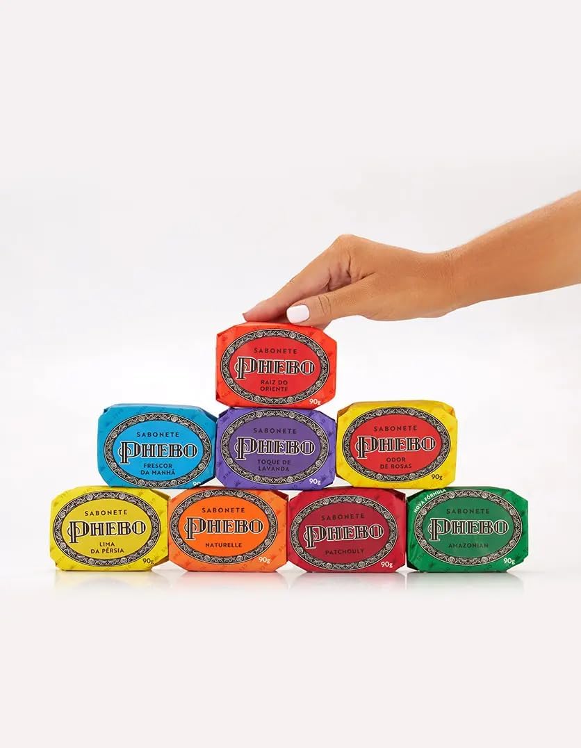 PHEBO Traditional Glycerin Soap Gift Set with 8 glycerin bar soaps, each 90g, arranged in a decorative box.
