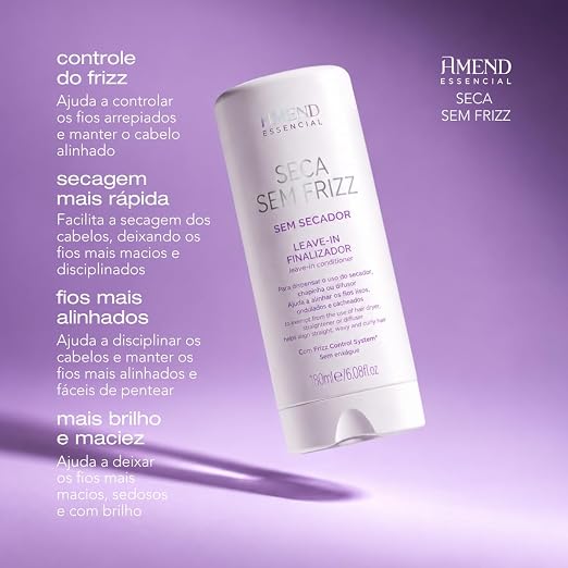 BuyBrazil Seca Sem Frizz Leave-In Finalizer in 180ml bottle, smooths frizz and adds shine to hair.