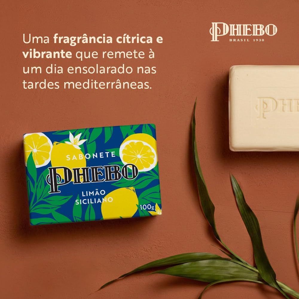 Set of 12 Phebo Limão Siciliano soap bars, 100g each, with fresh lemon scent and classic soap packaging.