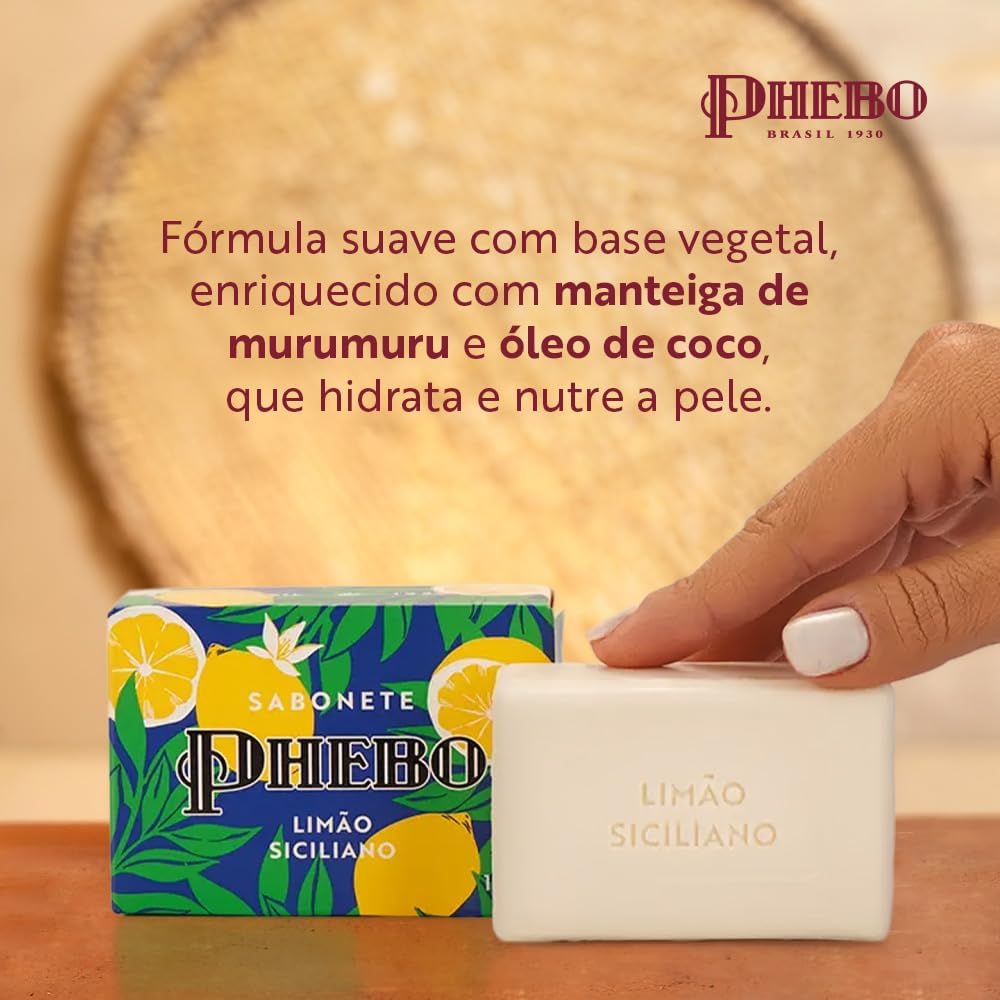 Set of 12 Phebo Limão Siciliano soap bars, 100g each, featuring fresh lemon scent and classic packaging.