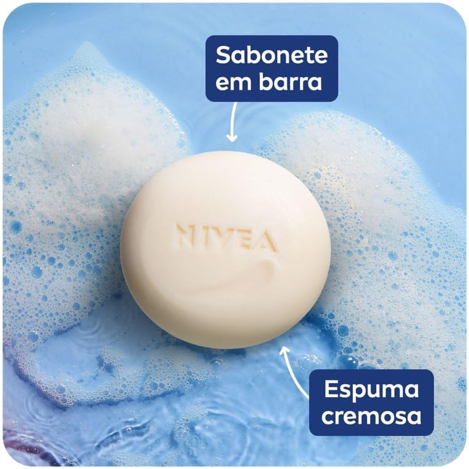 Six bars of NIVEA Creme Care soap in a BuyBrazil pack, each 90g, featuring creamy NIVEA moisturizing soap bars.