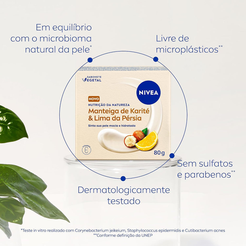 NIVEA Vegetal Nutrição sabonete com manteiga de karité e lima da Pérsia, 80g, para limpeza delicada, pele macia e hidratada