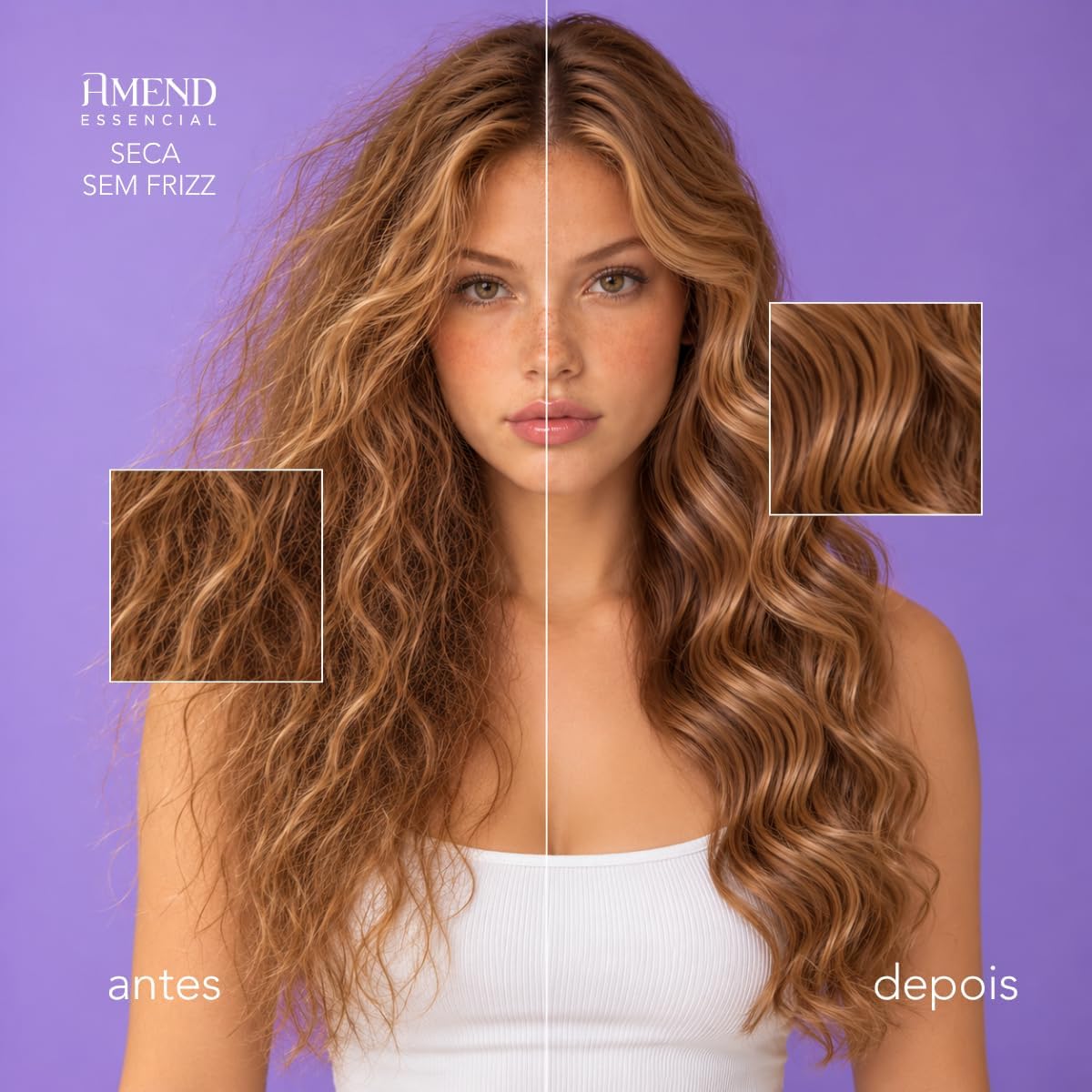 Seca Sem Frizz Leave-In Finalizer by Amend Essencial in 180ml bottle, smooths frizz and adds shine to hair.
