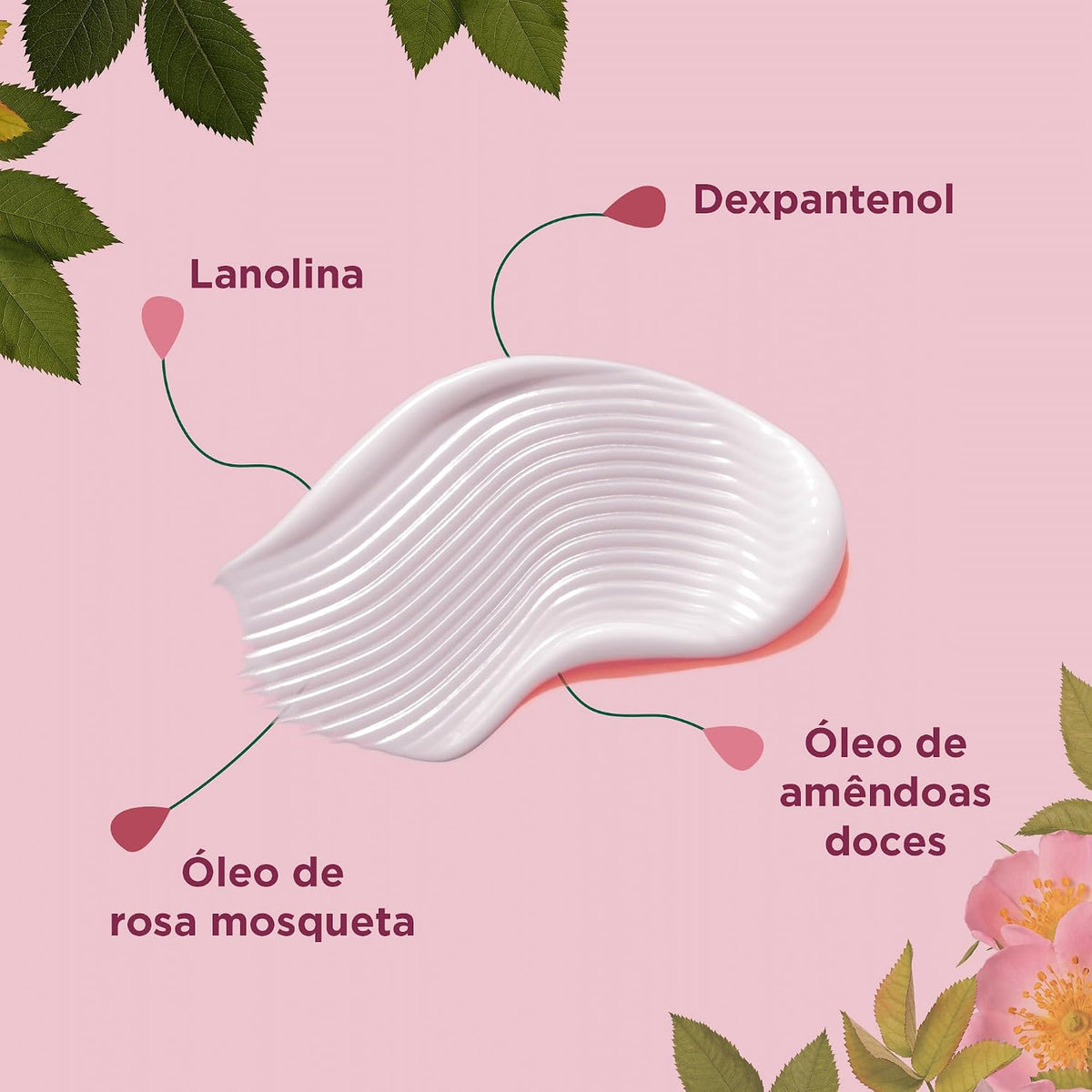 Bepantol Derma Rosa Mosqueta hydrating multi-restorative cream in 20g jar, featuring pink packaging with product label.