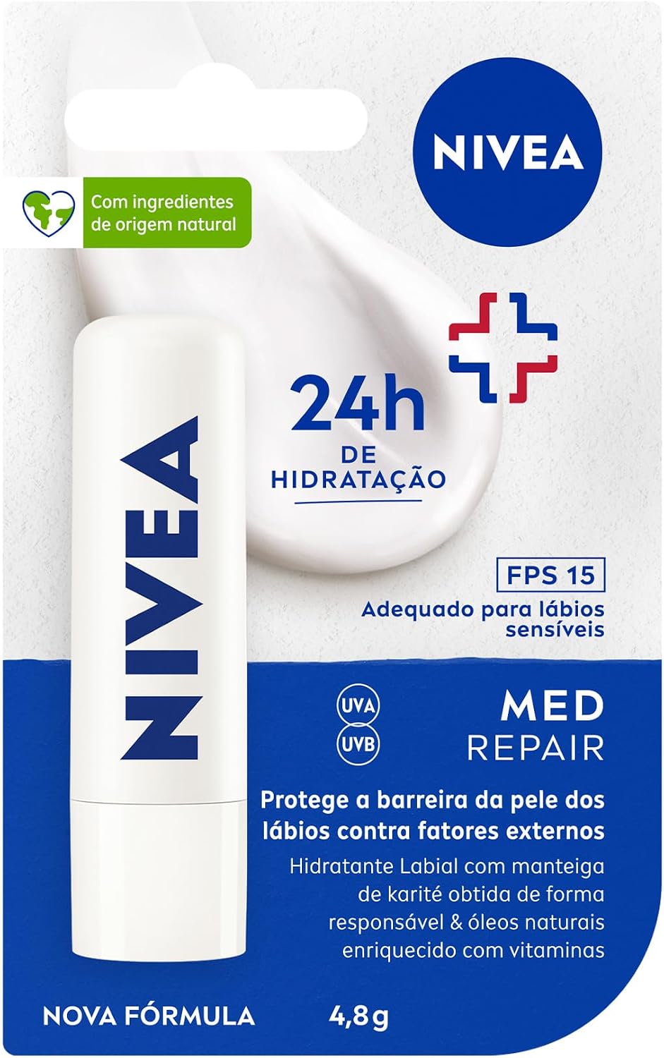 NIVEA Hidratante Labial Sun Protect FPS 30 with karité butter, 4.8g, moisturizing and sun protection for lips.