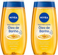 Two NIVEA liquid soap and body oil shower kits, 200ml each, featuring moisturizing formula and sleek packaging.