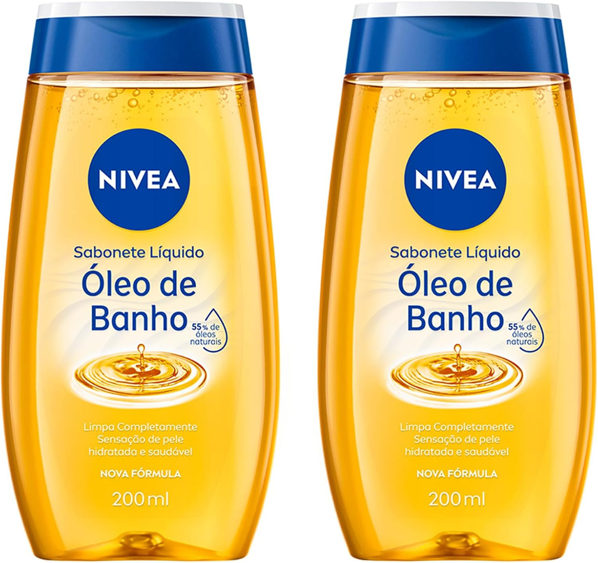 Two NIVEA liquid soap and body oil shower kits, 200ml each, featuring moisturizing formula and sleek packaging.