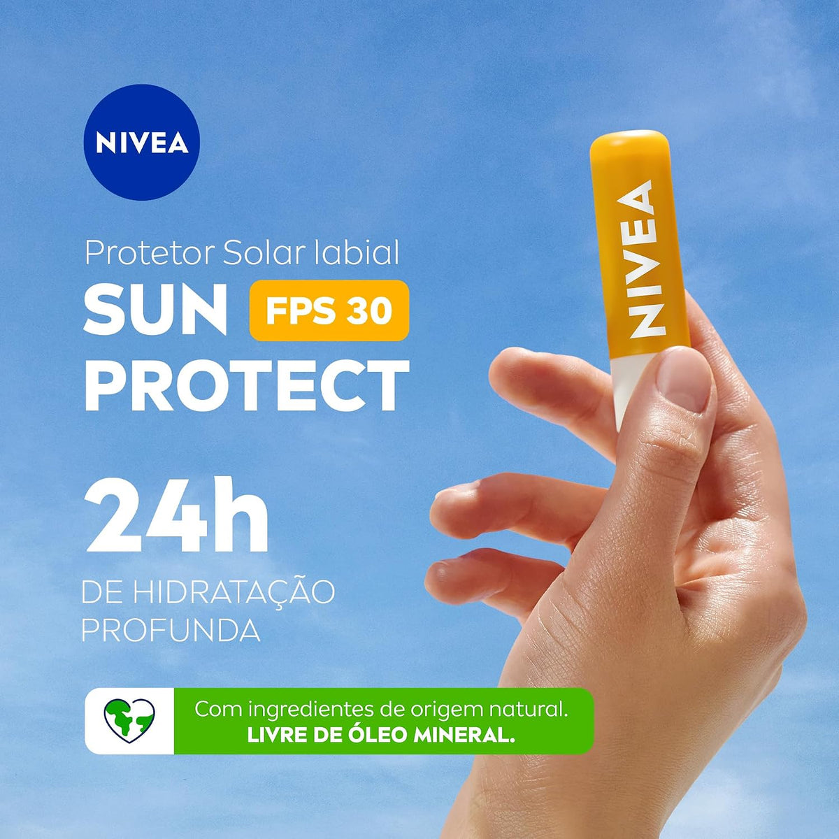 NIVEA Hidratante Labial Sun Protect FPS 30, intense 24h hydration, SPF 30, shea butter, daily lip care in 4.8g tube