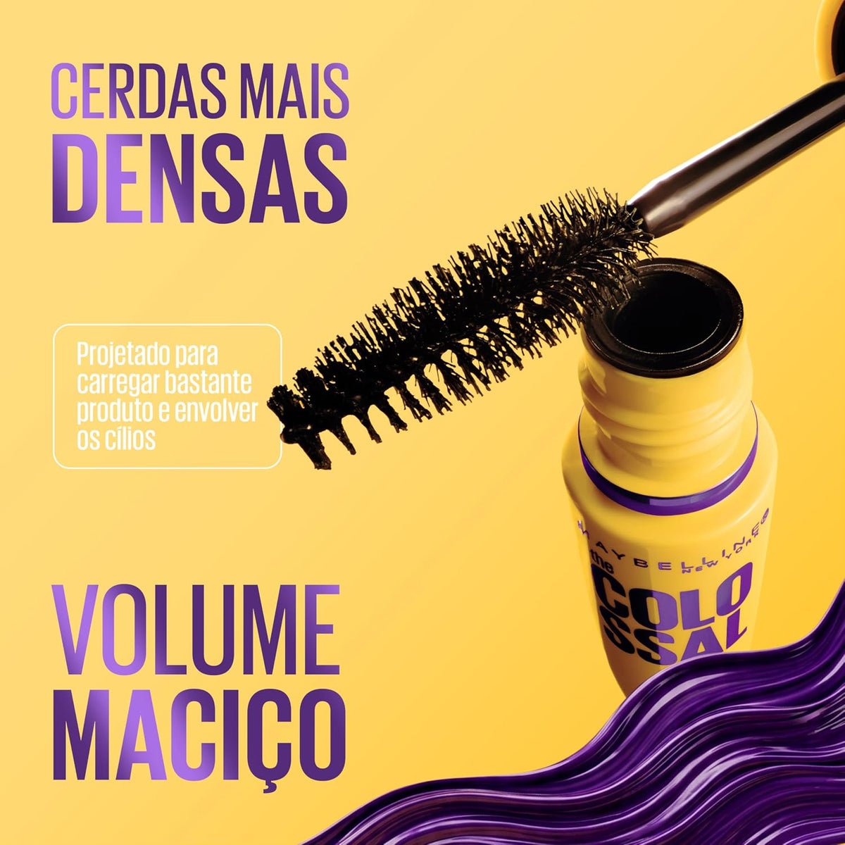 Maybelline The Colossal Volum' Express mascara in black, 8ml, showing the sleek tube and brush for bold eyelash volume
