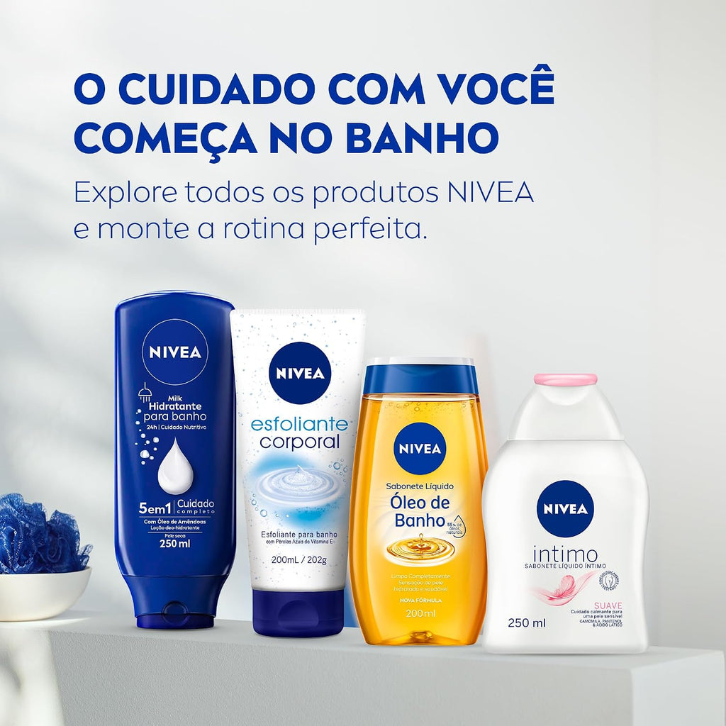 Two bottles of NIVEA liquid soap with oil and bath essence, 200ml each, in a BuyBrazil kit.