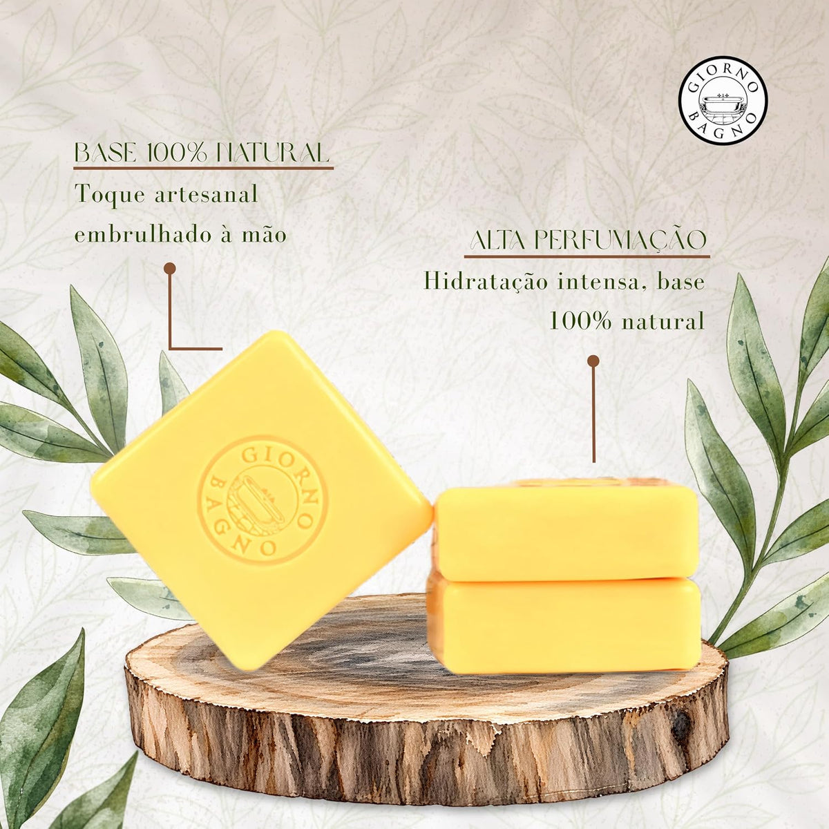 Three bars of Giorno Bagno soap with orange blossom and vetiver scent, each 100g, in a natural soap kit by BuyBrazil.