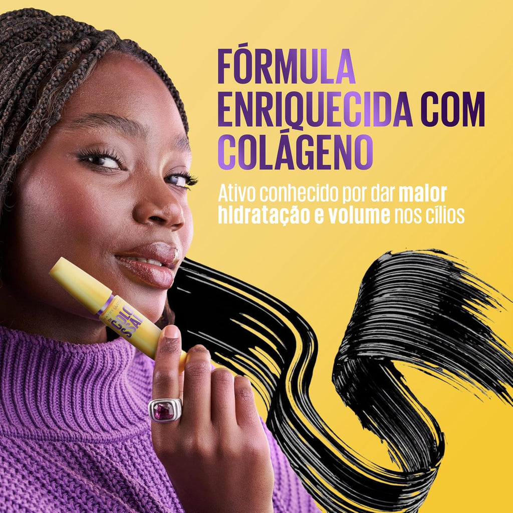 Maybelline The Colossal Volum' Express mascara in black, 8ml, with a curved brush for full, dramatic lash volume.