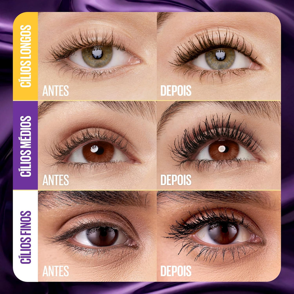 Maybelline The Colossal Volum' Express mascara in black, 8ml, with a brush for bold, voluminous eyelashes.