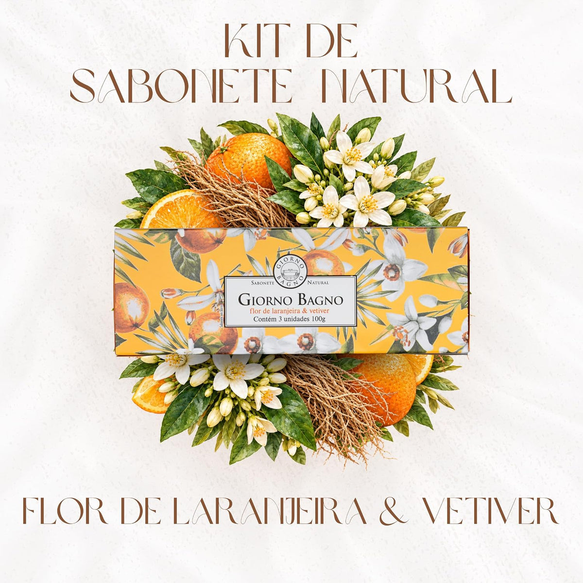 Barra de sabonete Giorno Bagno com Flor de Laranjeira e Vetiver, 3x100g, natural soap bars from BuyBrazil