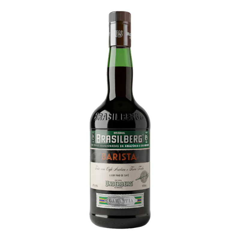 Bottle of UNDERBERG Original Brasilberg Barista Aperitif in 920ml size, featuring a clear label with colorful branding and a dark liquid inside.