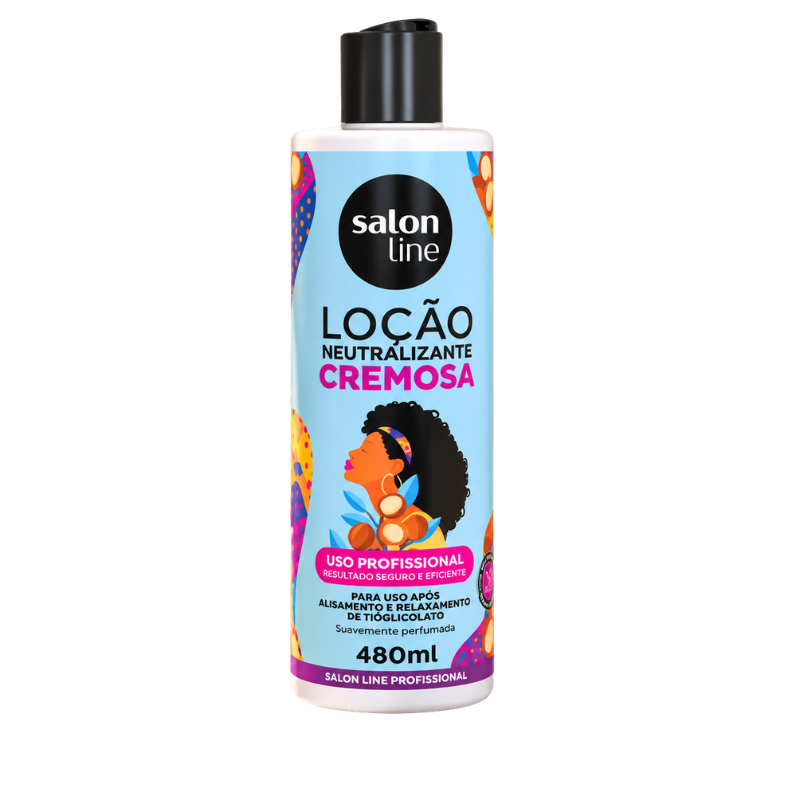 SALON LINE Creamy Neutralizing Lotion for hair, 480ml, in a white bottle with a pump, designed for hair care and styling.