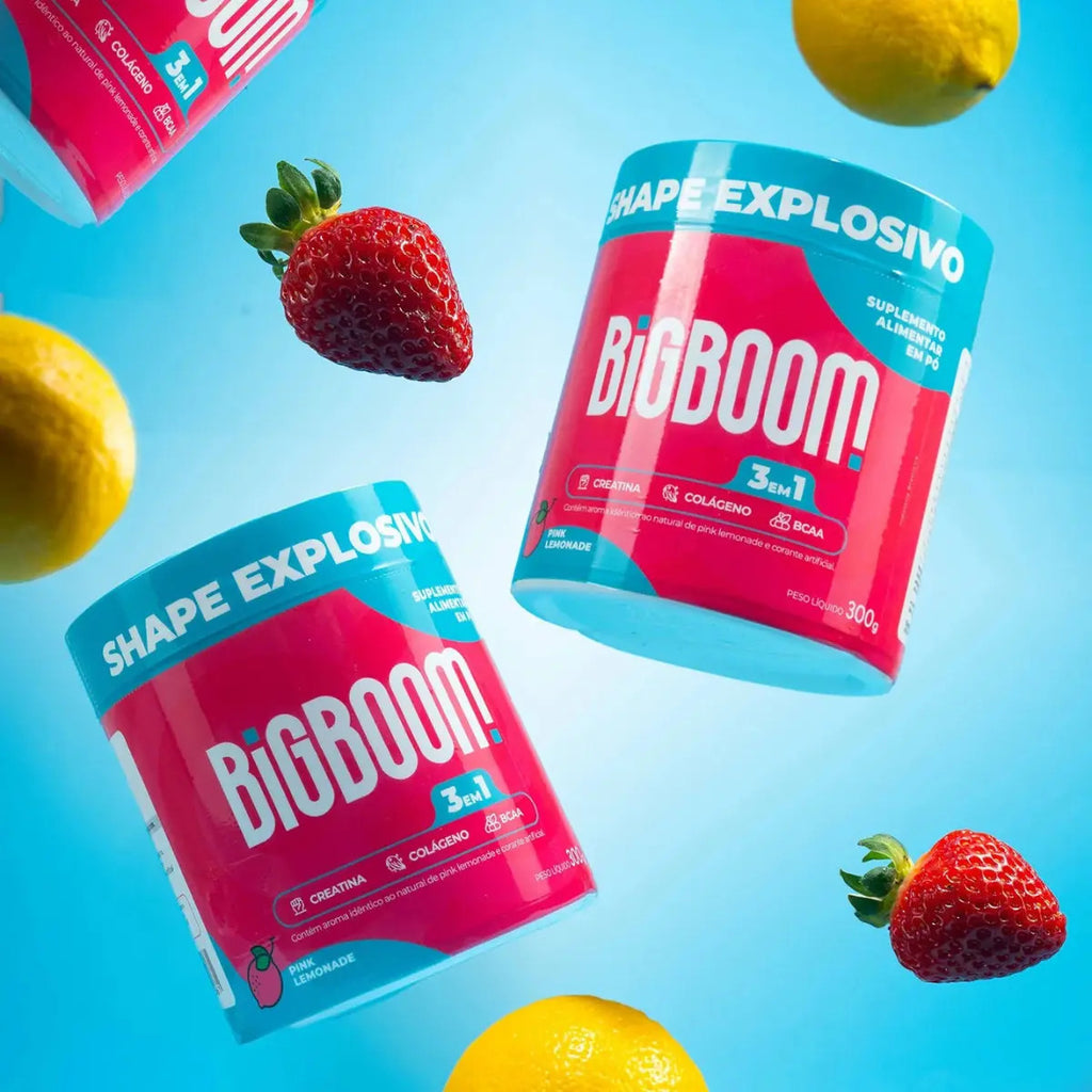 Creatina Monohidratada Big Boom 3 em 1 com BCAA e Colágeno Sabor Morango
