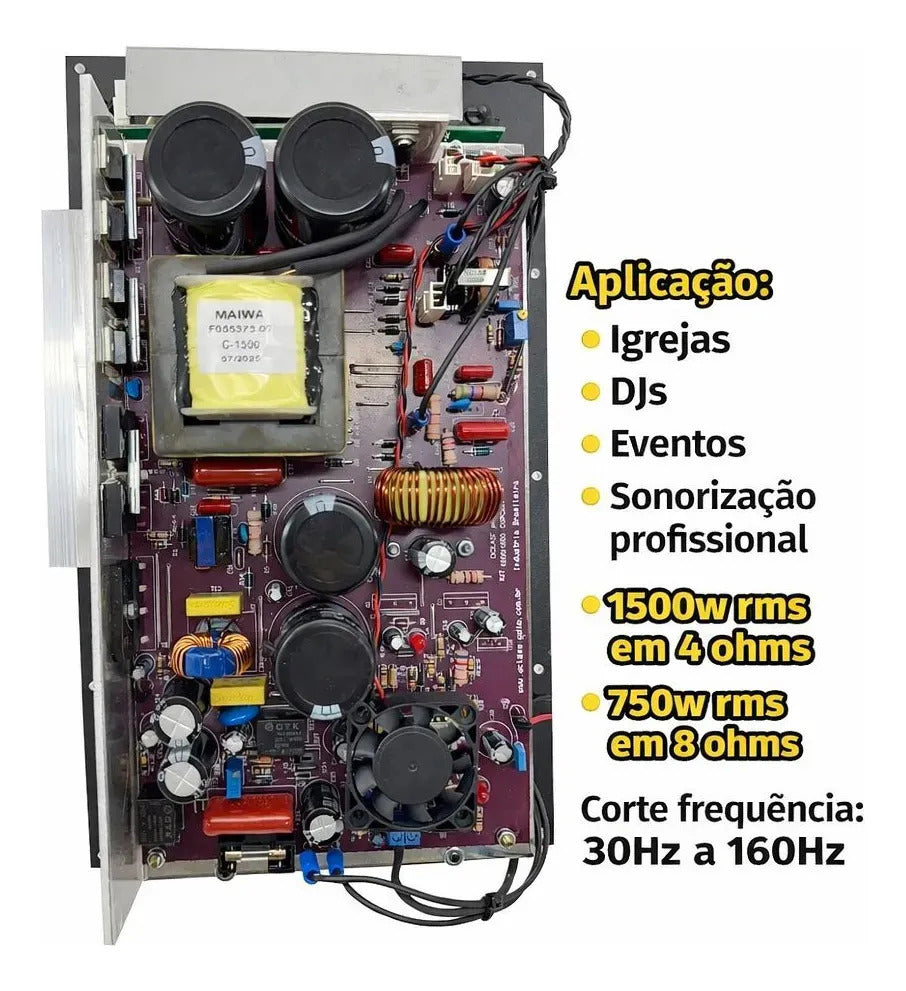 Amplificador Ativador Classe D 1500W RMS para Sub Graves