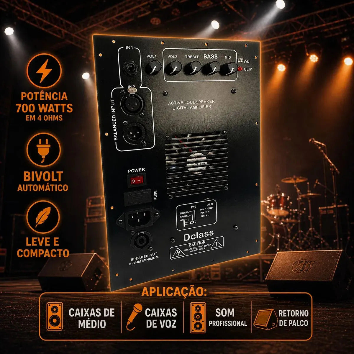 Painel Amplificador Ativador Multivias 700 Watts Rms Cor Preta Potência de saída RMS 700 W