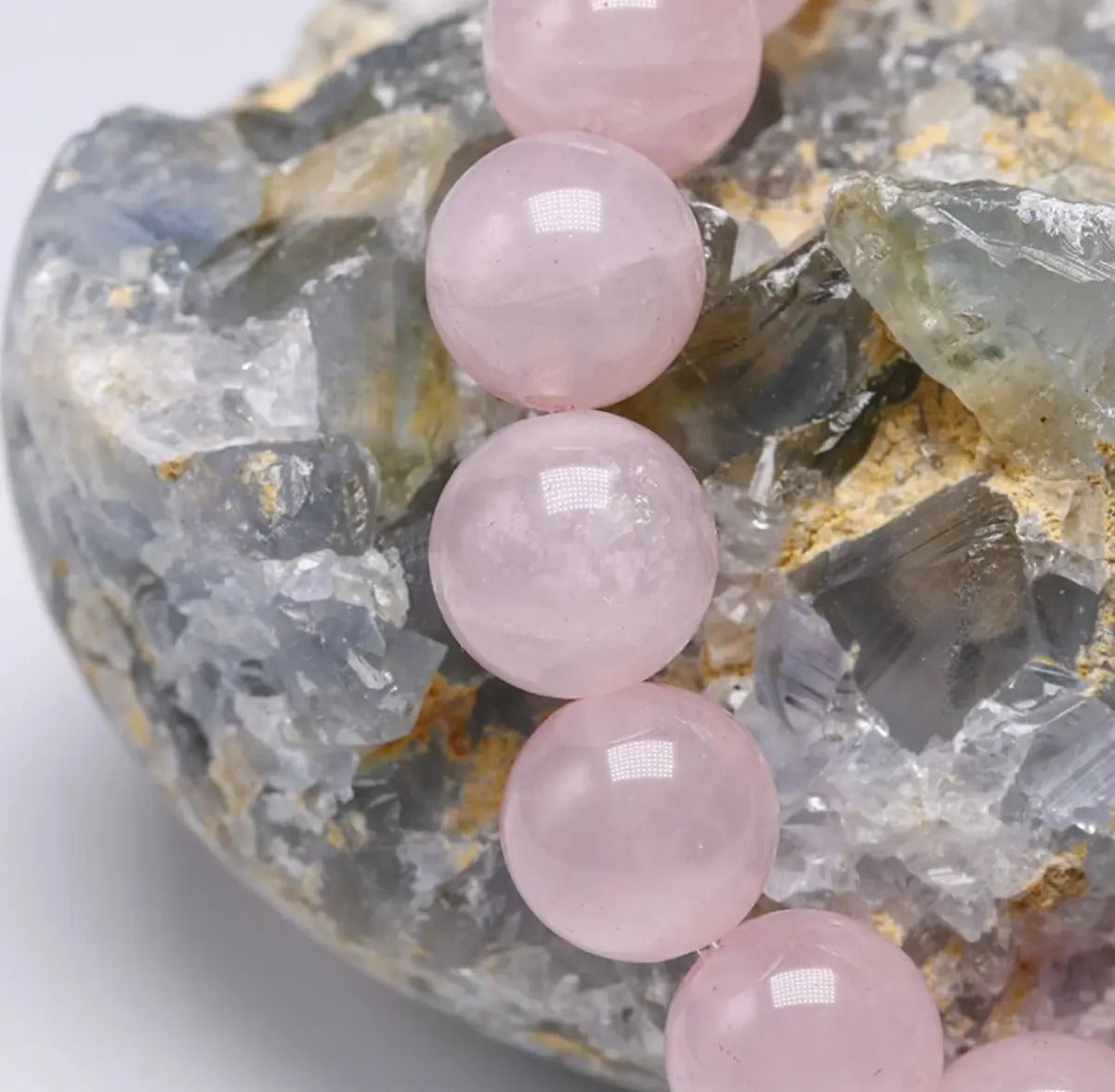 Pulseira de Quartzo Rosa, Pedra Natural do Amor (8mm)