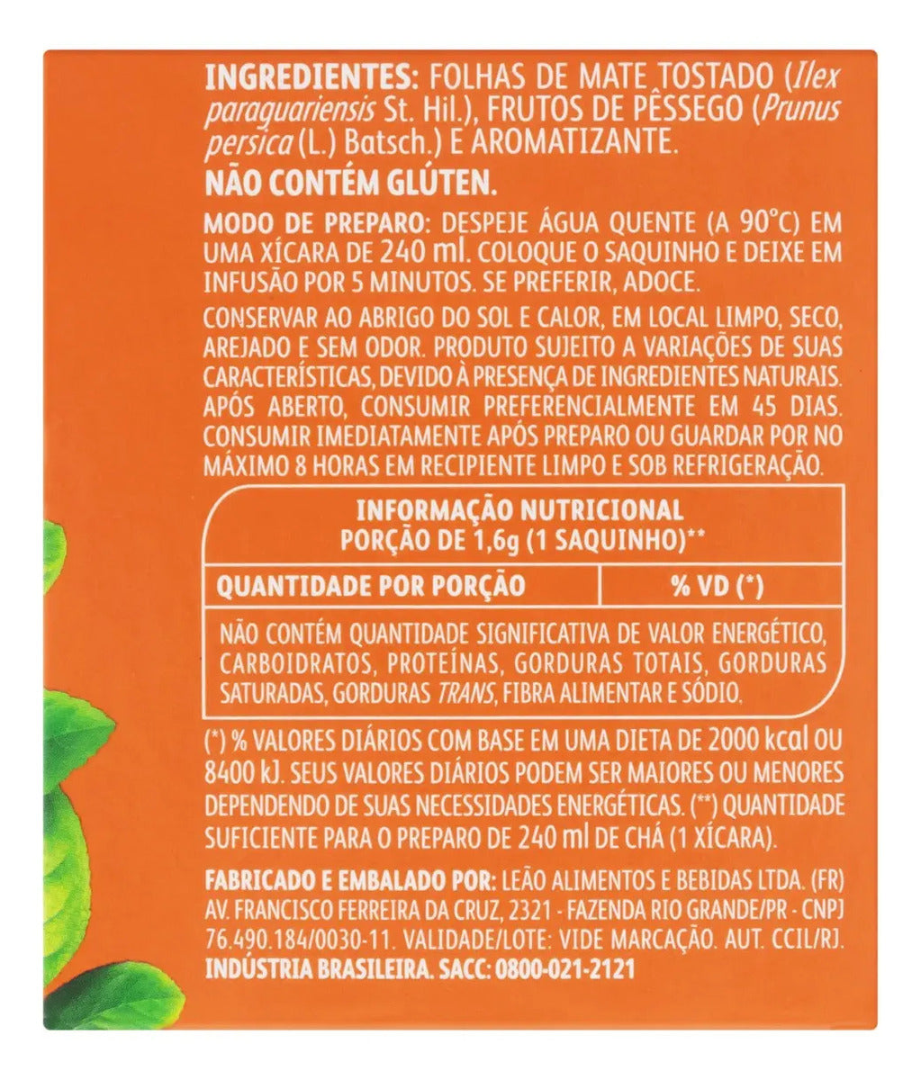 Chá Matte Leão mate pêssego em sachê Pêssego 40 g 25 u