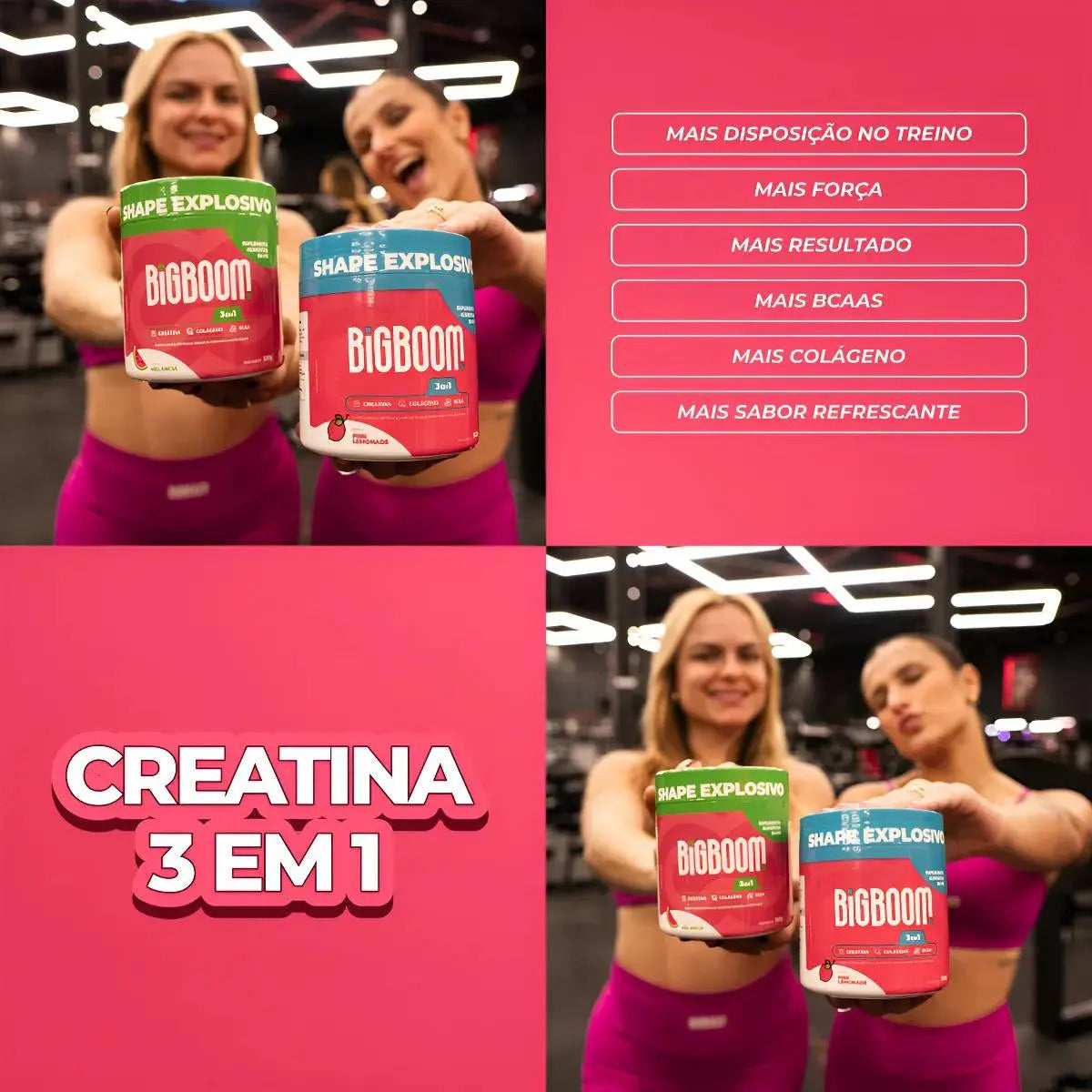 Creatina Monohidratada Big Boom Com Colágeno BCAA Sabor Melancia 300g