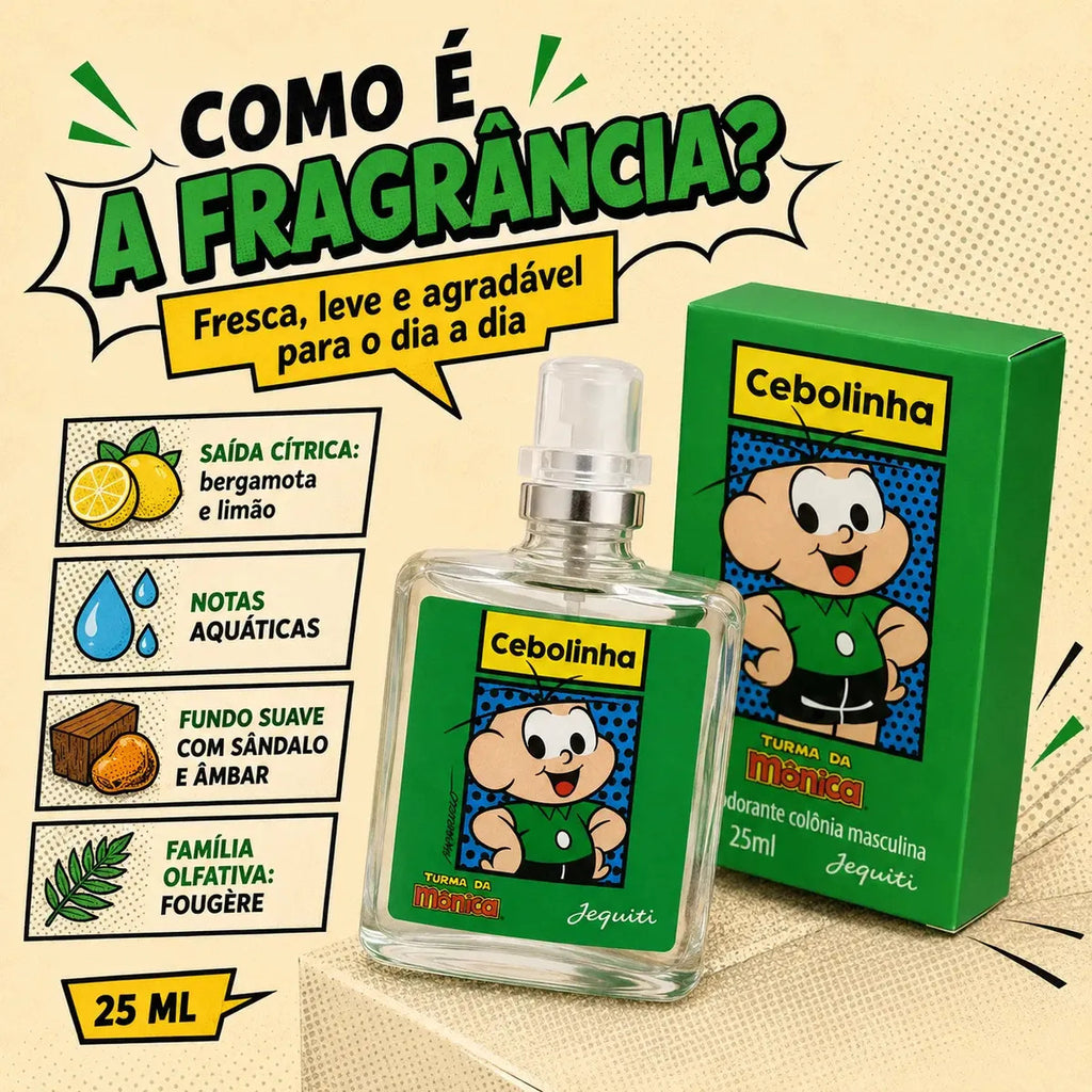 Jequiti Cebolinha Kids' Cologne Set with three 25ml bottles, featuring colorful packaging and playful design for children.