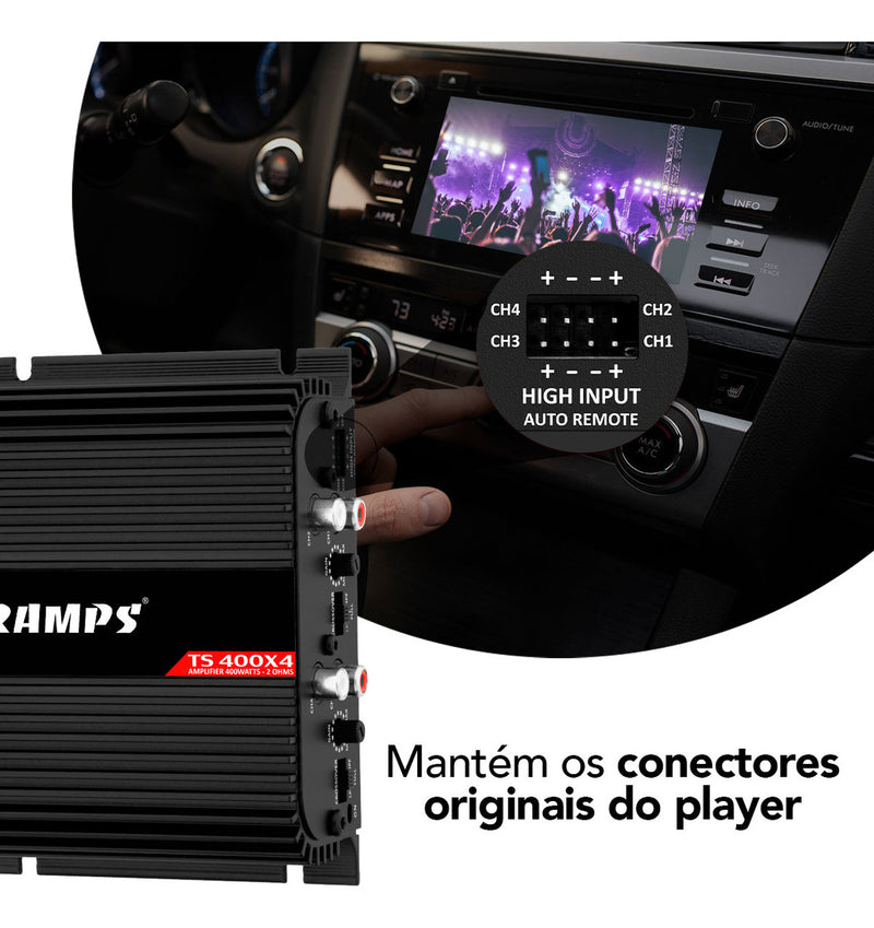 Taramps TS400X4 Black Amplifier Module 400 Watts RMS Digital  4 Channels 2 Ohms Stereo Audio Wire and RCA Input Power for Car Motorcycle Truck Automotive Sound