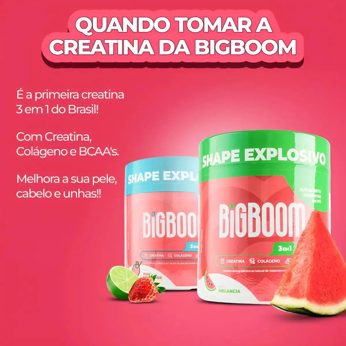 Creatina Monohidratada Big Boom Com Colágeno BCAA Sabor Melancia 300g