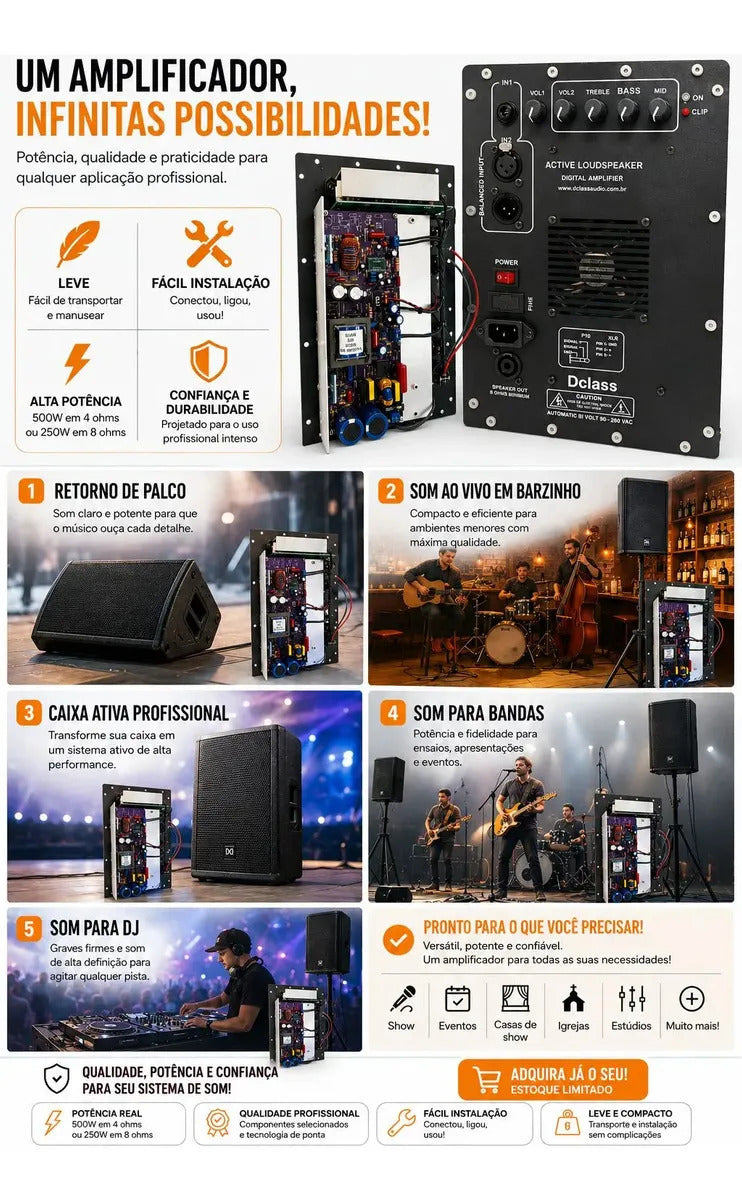 Painel Amplificador Ativador De Caixa 500 Watts Rms
