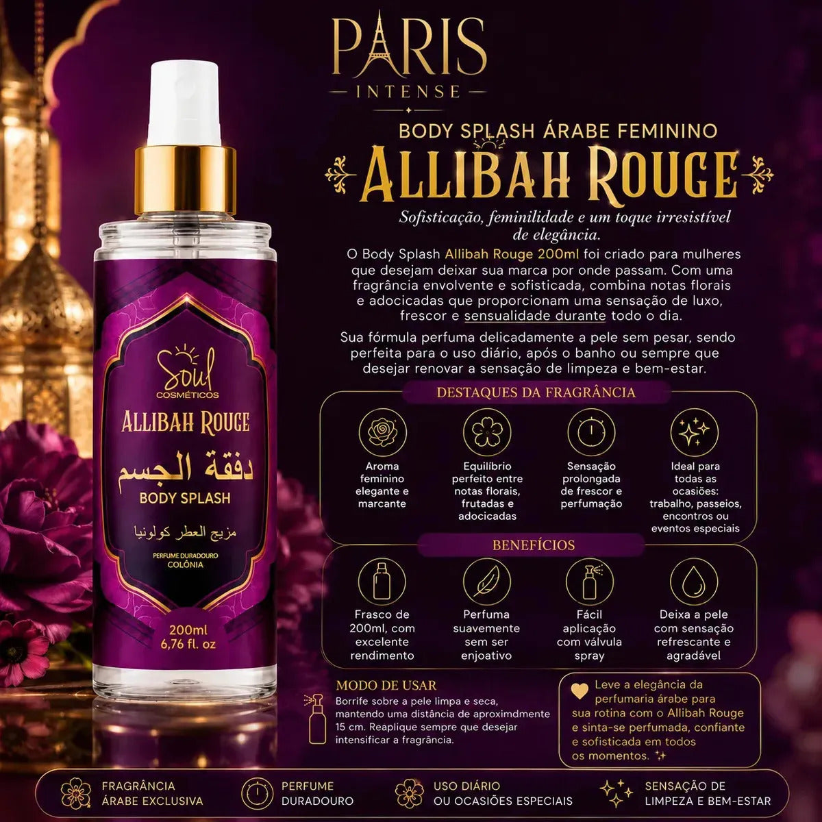 Arabian-inspired unisex body mist set with four 200ml bottles, featuring exotic fragrances and elegant packaging.