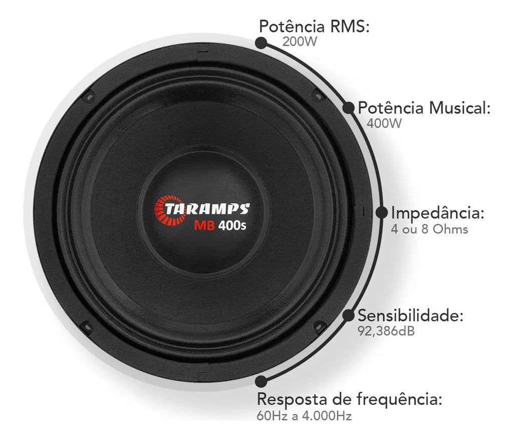 Woofer Taramps MB 400S de 8" para Medio Grave 200W RMS e 400W Musical