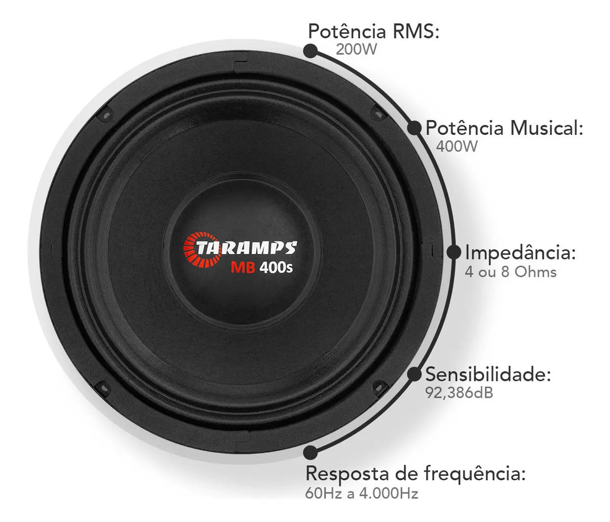Woofer Taramps MB 400S de 8" para Medio Grave 200W RMS e 400W Musical