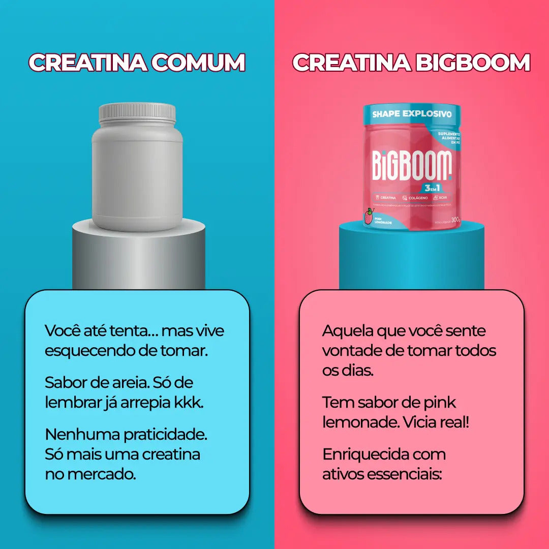 Creatina Big Boom 3 Em 1 Colágeno BCAA 300g Pink Lemonade