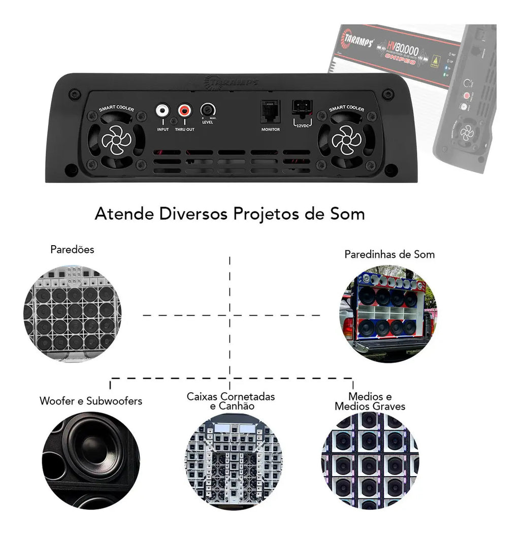 Modulo Taramps HV 80.000 Chipeo Som Automotivo Amplificador Alta Voltagem 80000 Watts Rms