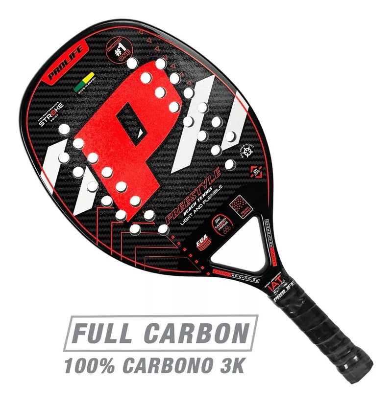 Beach Tennis Freestyle Racket 3k Carbon Original Prolife Red