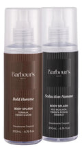 Barbour's Beauty men's body mist set with two bottles featuring bold and seductive fragrances, presented in sleek packaging.