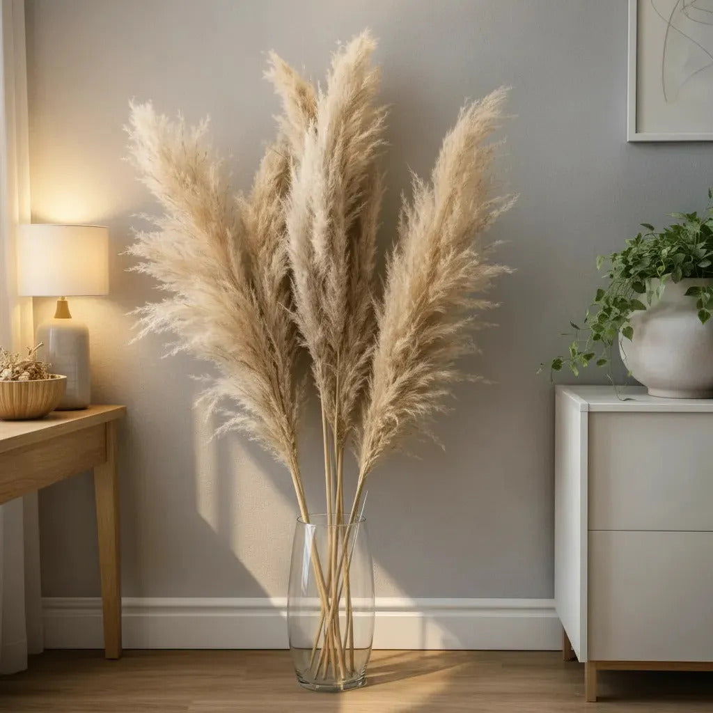 Kit 10 Capim Dos Pampas Natural Grande Dourado Decor Boho Casa Duque