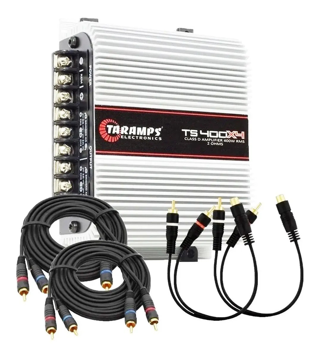 Modulo Taramps Ts400 X4 400w Rms Cabo 5m 2 Cabos Y Rca Kx3 Cor Preto