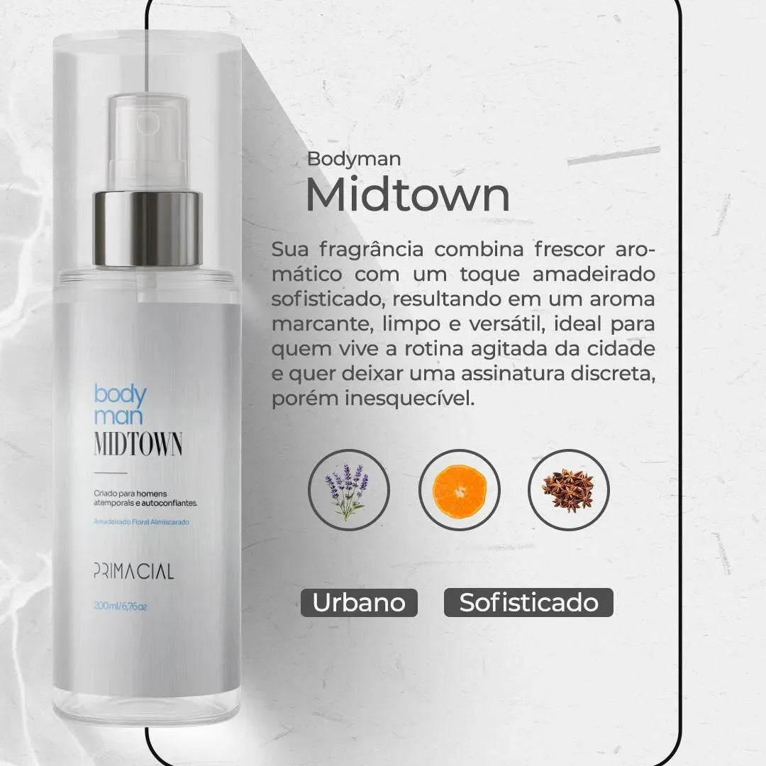 Men's body mist set by PRIMACIAL featuring Barbarius, Enigma, and Midtown in 200ml bottles, displayed in a sleek packaging.
