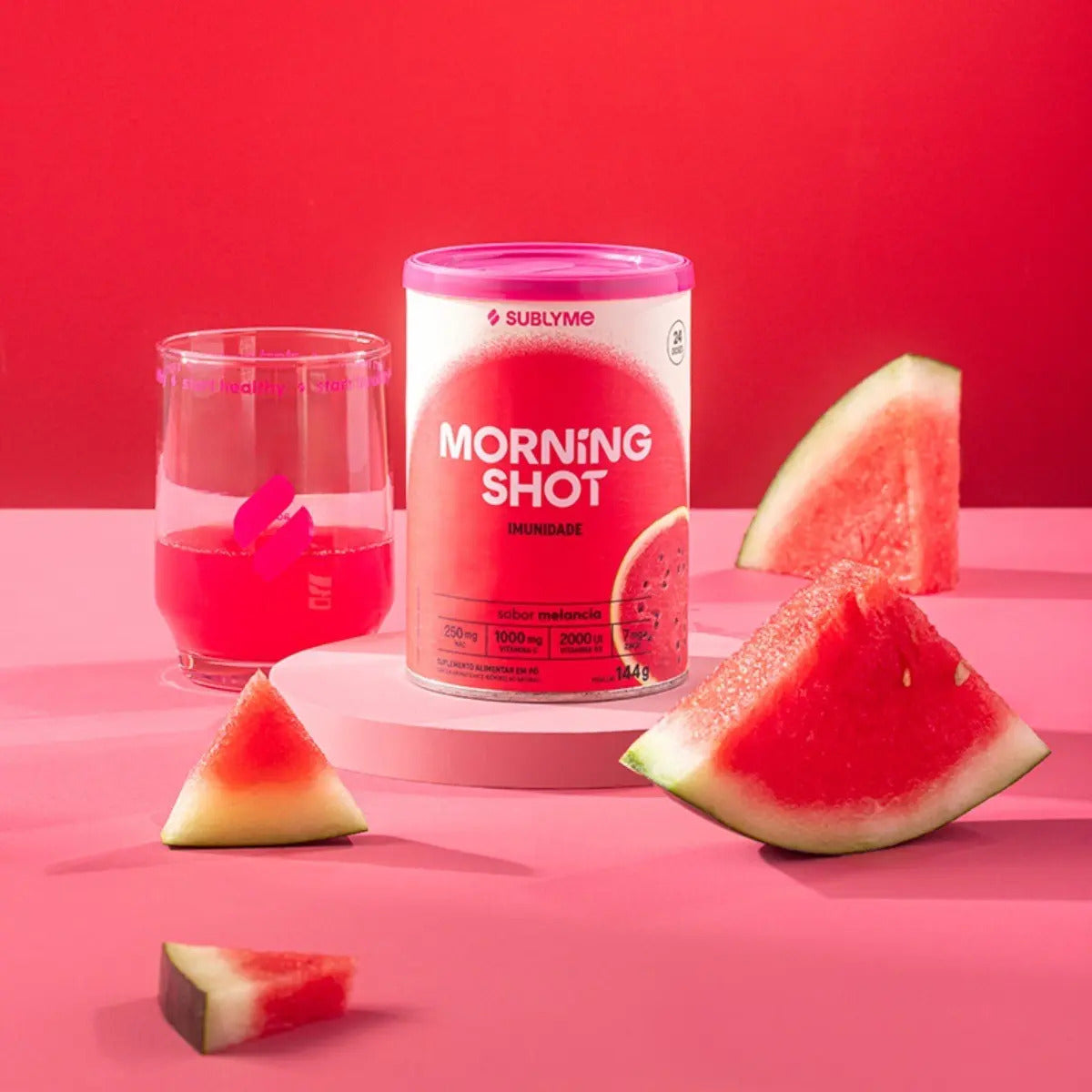 Sublyme Morning Shot Melancia, Suplemento de Imunidade em Pó com Vitamina C, D, Própolis e Zinco