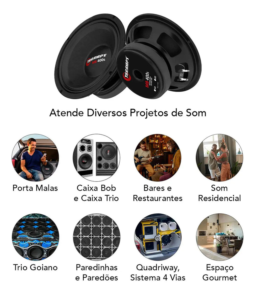 Woofer Taramps MB 400S de 8" para Medio Grave 200W RMS e 400W Musical