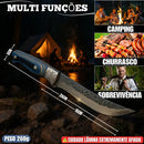 Kit Com Faca De Cozinha E Churrasco Artesanal Full Tang+ Bainha Couro Com Gravuras + Afiador Vermelho Abs Emborrachado Gourmet Premium Forjada A Mão Picanha Chef De Cozinha