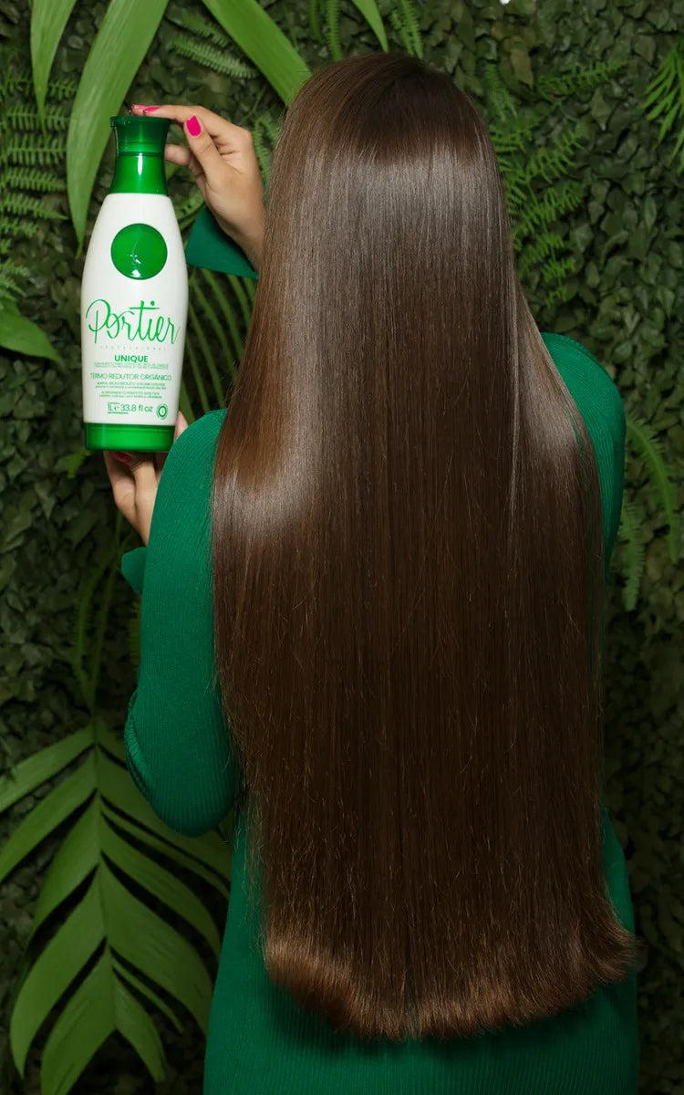 Portier Unique Thermo Reducer Hair Treatment 1000ml bottle, smoothing treatment for frizz and hair repair, with professional application.