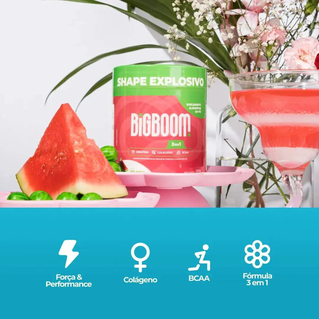 Creatina Monohidratada Big Boom Com Colágeno BCAA Sabor Melancia 300g