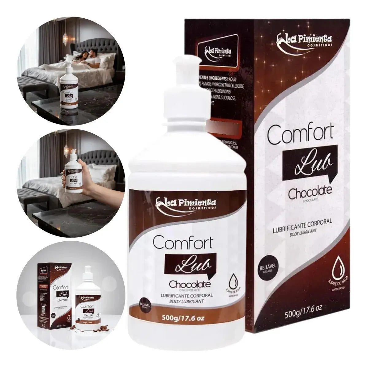 Lubrificante Base Água Beijável Comfort Lub La Pimienta 500g Chocolate