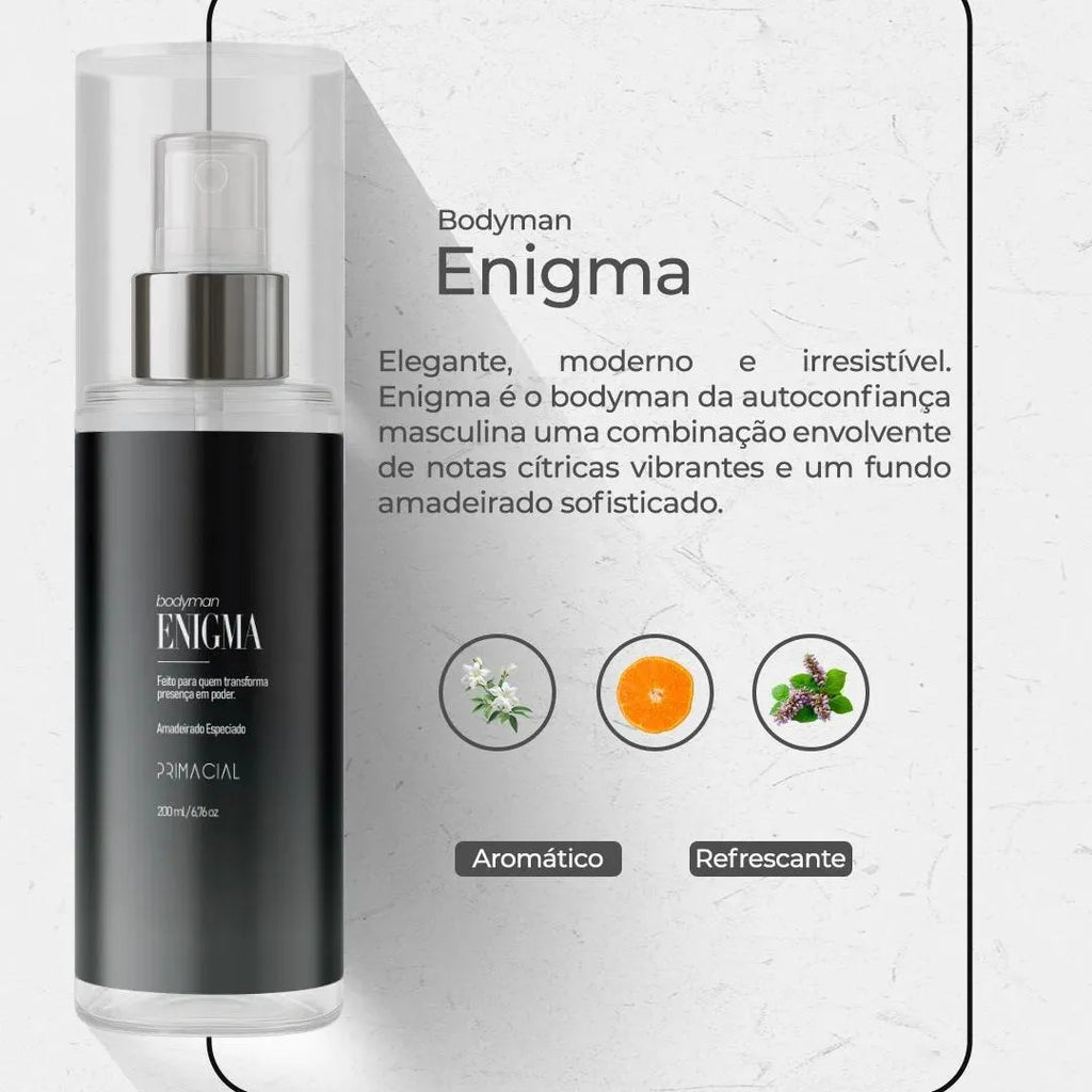 Set of three PRIMACIAL men's body mists including Barbarius, Enigma, and Midtown in 200ml bottles displayed together.